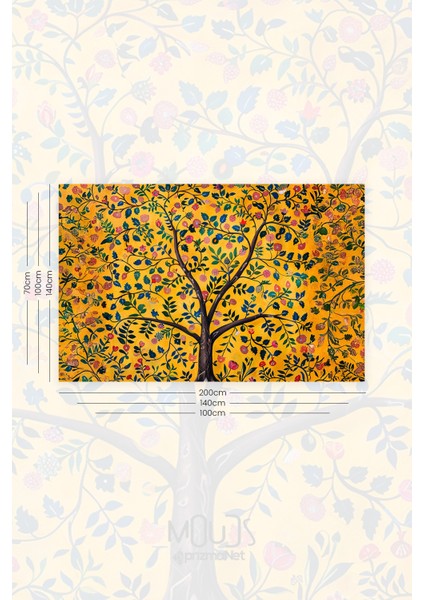 Sarı Çiçekli Ağaç Desenli Duvar Halısı Duvar Örtüsü Tapestry Süet Dokulu Kumaş modelleri