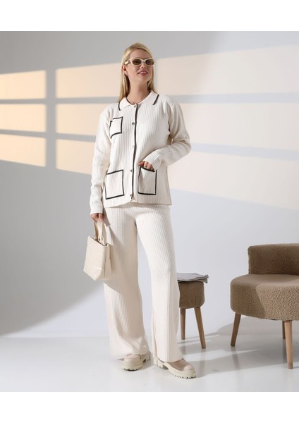 Biye Detaylı Cepli Hırka Triko Takım