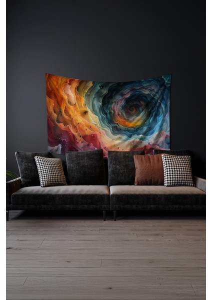 Renkli Spiral Desenli Duvar Halısı Duvar Örtüsü Tapestry Süet Dokulu Kumaş