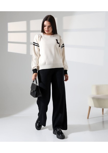 Baskılı Bisiklet Yaka Triko Takım