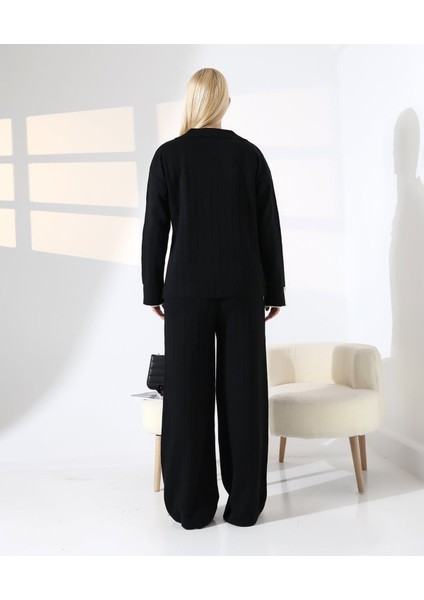 Kol ve Yaka Detay Fitilli Triko Takım indirimleri