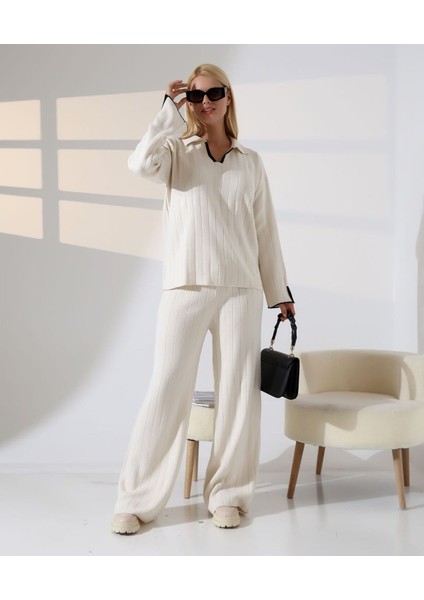 Kol ve Yaka Detay Fitilli Triko Takım indirimleri