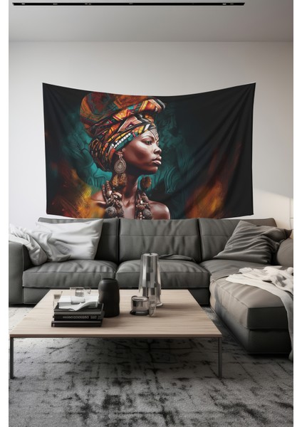Etnik Zarafetli Kadın Desenli Duvar Halısı Duvar Örtüsü Tapestry Süet Dokulu Kumaş