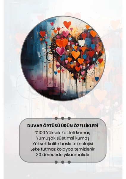 Renkli Kalplerin Dansı Desenli Duvar Halısı Duvar Örtüsü Tapestry Süet Dokulu Kumaş modelleri