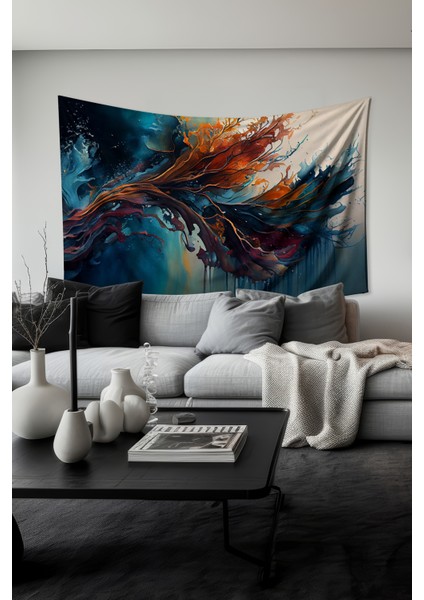 Dalgaların Dansı Desenli Duvar Halısı Duvar Örtüsü Tapestry Süet Dokulu Kumaş