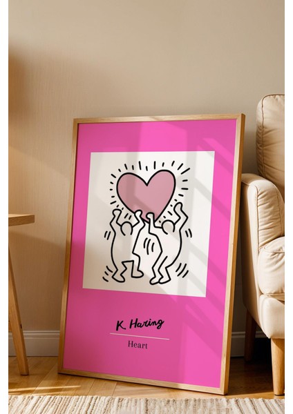 Keith Haring Heart Çerçeveli Tablo - Kalp - Eklektik Tarz Duvar Dekoru