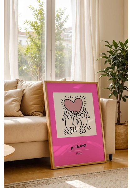 Keith Haring Heart Çerçeveli Tablo - Kalp - Eklektik Tarz Duvar Dekoru fiyatları