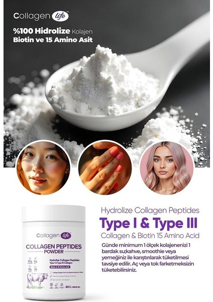 Collagenlife Kolajen %100 Hidrolize , Peptitler , Biotin ve 15 Amino Asit Içeren Gıda Takviyesi 30 Günlük indirimleri