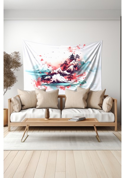 Japon Dağı Desenli Duvar Halısı Duvar Örtüsü Tapestry Süet Dokulu Kumaş fiyatları