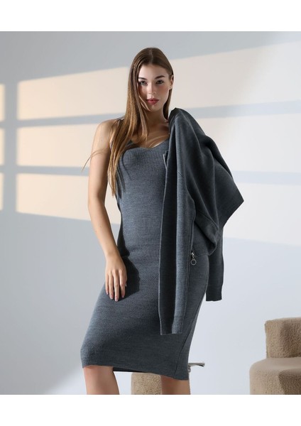 Doğal Aura Fermuarlı Hırka Elbise Takım modelleri