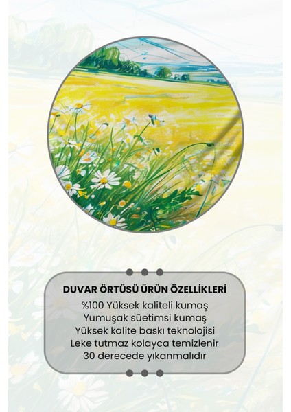 Papatya Tarlası Desenli Duvar Halısı Duvar Örtüsü Tapestry Süet Dokulu Kumaş fırsatları