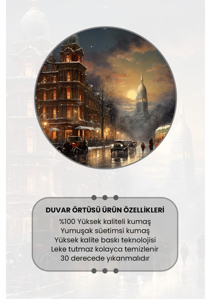 Londra Kış Akşamı Desenli Duvar Halısı Duvar Örtüsü Tapestry Süet Dokulu Kumaş modelleri