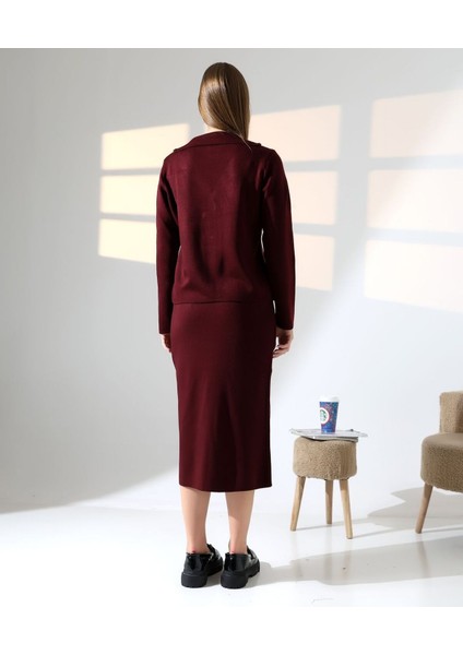 Düğme Detaylı Şık Etekli Triko Takım indirimleri