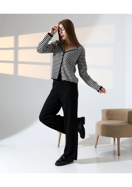 Çizgili Polo Yaka Kadın Triko Takım fiyatları