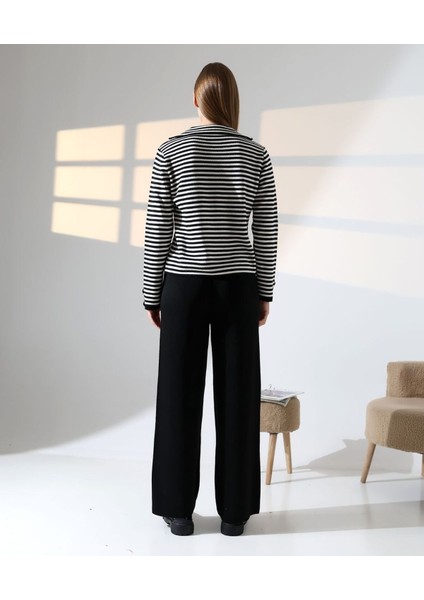 Çizgili Polo Yaka Kadın Triko Takım indirimleri