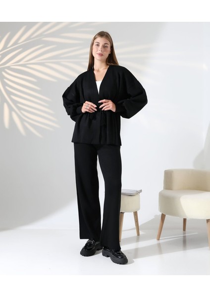 Kuşak Detaylı Ikili Triko Takım