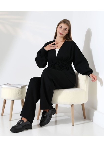 Kuşak Detaylı Ikili Triko Takım modelleri