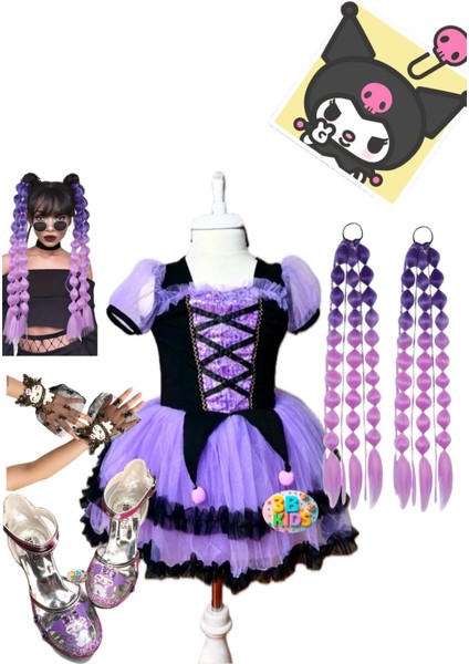 Kuromi Elbise Kuromi Topuklu Ayakkabı Seti (Ayakkabı Numarasını Mesaj Atınız 26-30 Arasıdır)