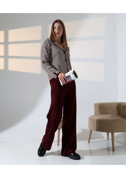 Çizgili Polo Yaka Kadın Triko Takım fiyatları