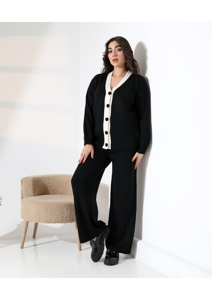 Düğme Detaylı Modern Ikili Ton Takım