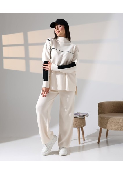 Sportif Şerit Detaylı Triko Takım