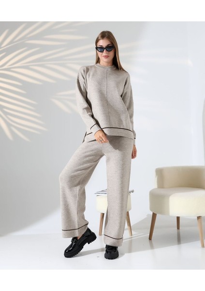 Kontrast Dikişli Kadın Triko Takım