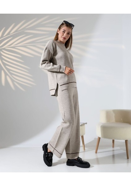 Kontrast Dikişli Kadın Triko Takım modelleri