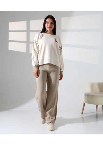 Baskılı Bisiklet Yaka Triko Takım