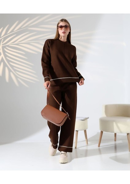 Kontrast Dikişli Kadın Triko Takım