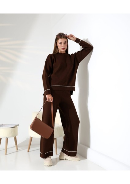 Kontrast Dikişli Kadın Triko Takım modelleri