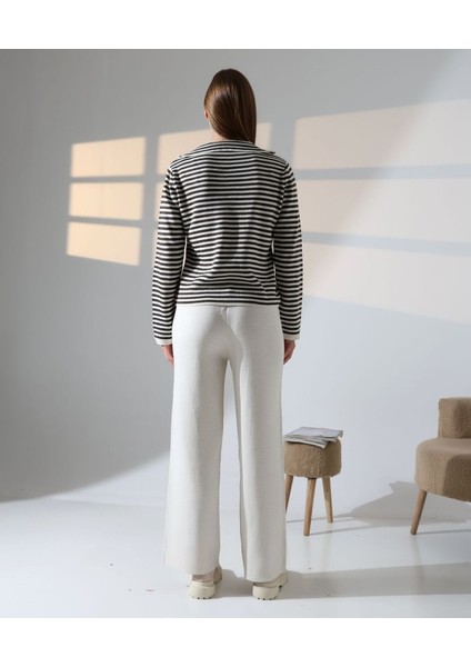 Çizgili Polo Yaka Kadın Triko Takım indirimleri
