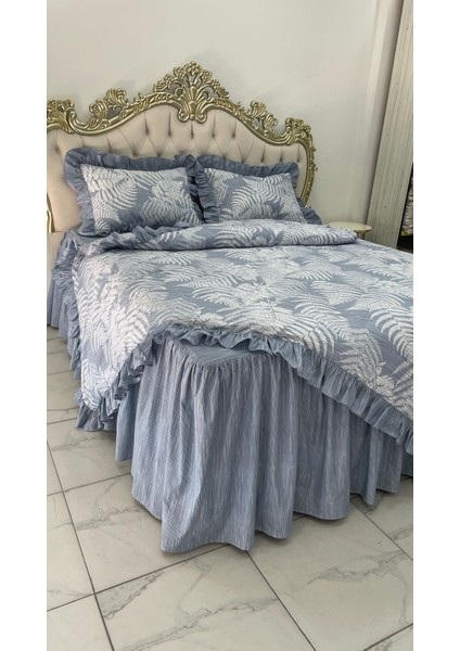 Çift Kişilik 180X200 cm Yatağa Uygun Fırfırlı Etekli Lastikli Çarşaf, Fırfırlı Nevresim ve 2 Adet Fırfırlı Yastık Kılıfı fırsatları