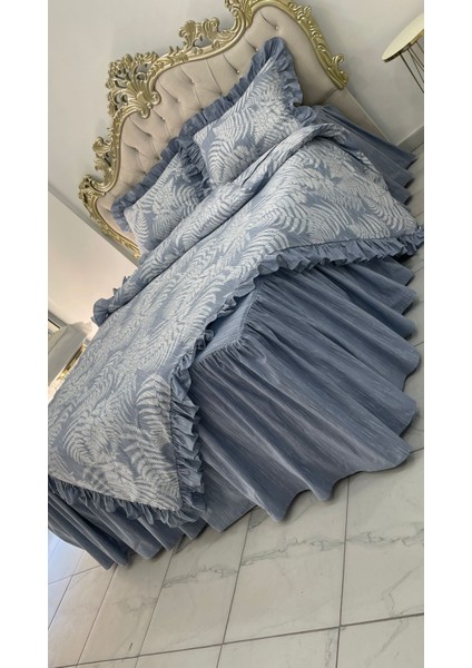 Çift Kişilik 180X200 cm Yatağa Uygun Fırfırlı Etekli Lastikli Çarşaf, Fırfırlı Nevresim ve 2 Adet Fırfırlı Yastık Kılıfı