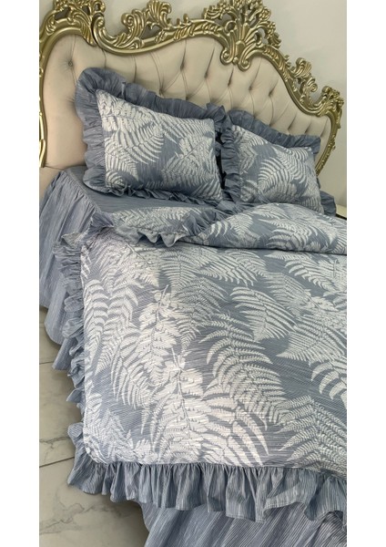 Çift Kişilik 180X200 cm Yatağa Uygun Fırfırlı Etekli Lastikli Çarşaf, Fırfırlı Nevresim ve 2 Adet Fırfırlı Yastık Kılıfı