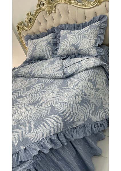 Çift Kişilik 180X200 cm Yatağa Uygun Fırfırlı Etekli Lastikli Çarşaf, Fırfırlı Nevresim ve 2 Adet Fırfırlı Yastık Kılıfı