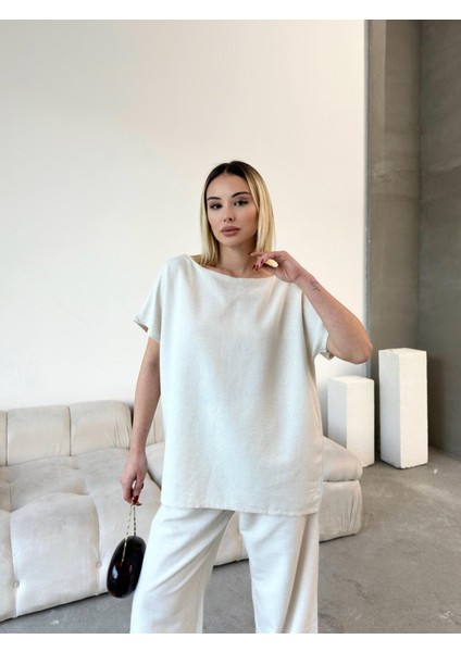 Milano Esintisi Bej Alt Üst Keten Takım fiyatları
