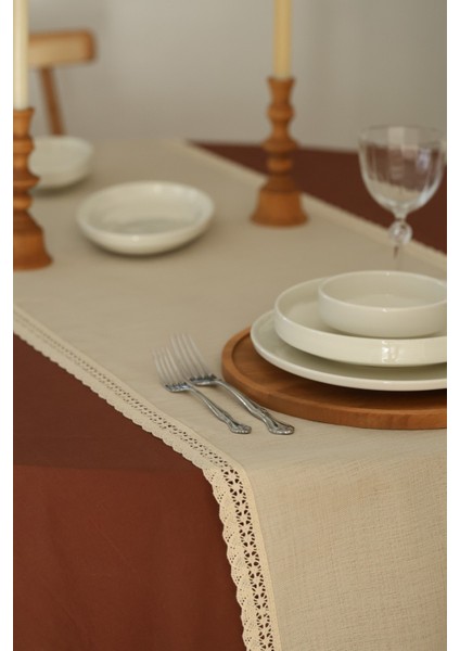Yakacihome Elora Duck Keten Yıkanabilir Leke Tutmaz Cappuccino Kopenaki Dantel Detaylı Runner 40X140 cm fiyatları