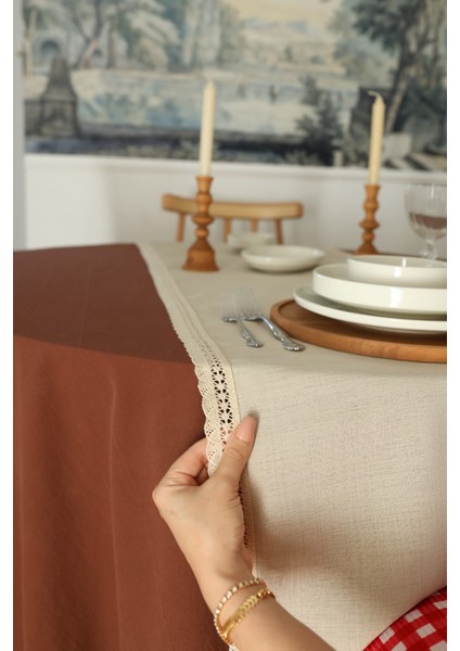 Yakacihome Elora Duck Keten Yıkanabilir Leke Tutmaz Cappuccino Kopenaki Dantel Detaylı Runner 40X140 cm fırsatları