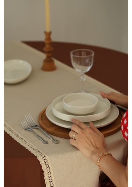 Yakacihome Elora Duck Keten Yıkanabilir Leke Tutmaz Cappuccino Kopenaki Dantel Detaylı Runner 40X140 cm indirimleri