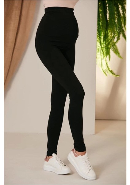 Kadın Siyah Esnek Kumaş Hamile Taytı Xl