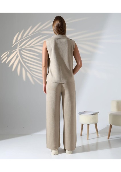 Parlak Düğmeli Şık Yelekli Triko Takım indirimleri