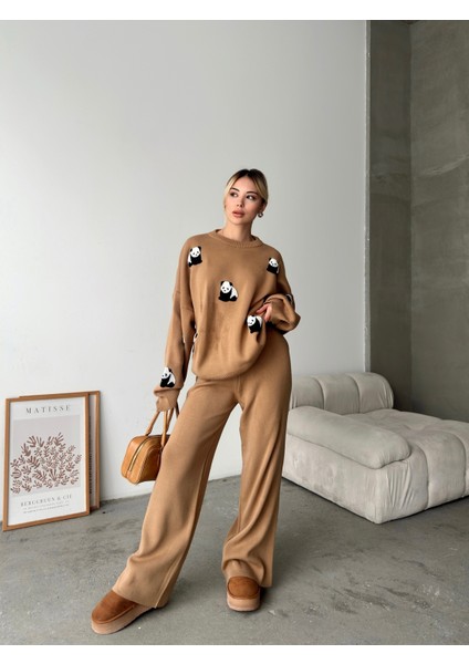 Sevimli Panda Desenli Triko Takım – 6 Renk Alternatifli Kombin fiyatları
