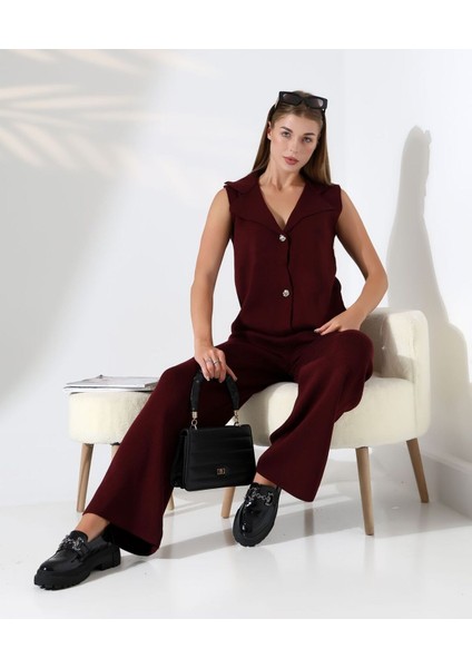 Parlak Düğmeli Şık Yelekli Triko Takım fırsatları