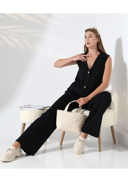 Parlak Düğmeli Şık Yelekli Triko Takım fırsatları