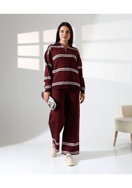 Yaka Fermuarlı Şeritli Basic Triko Takım fiyatları