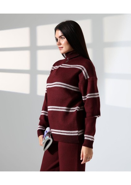 Yaka Fermuarlı Şeritli Basic Triko Takım modelleri