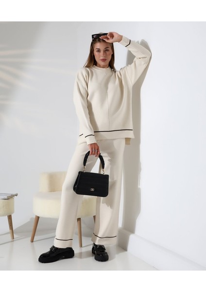 Kontrast Dikişli Kadın Triko Takım