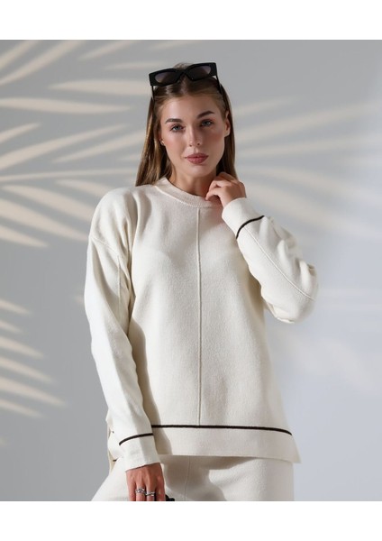 Kontrast Dikişli Kadın Triko Takım modelleri