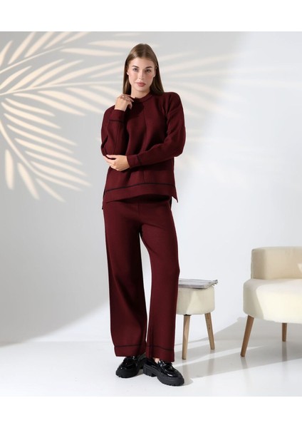 Kontrast Dikişli Kadın Triko Takım