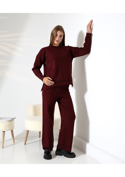Kontrast Dikişli Kadın Triko Takım modelleri